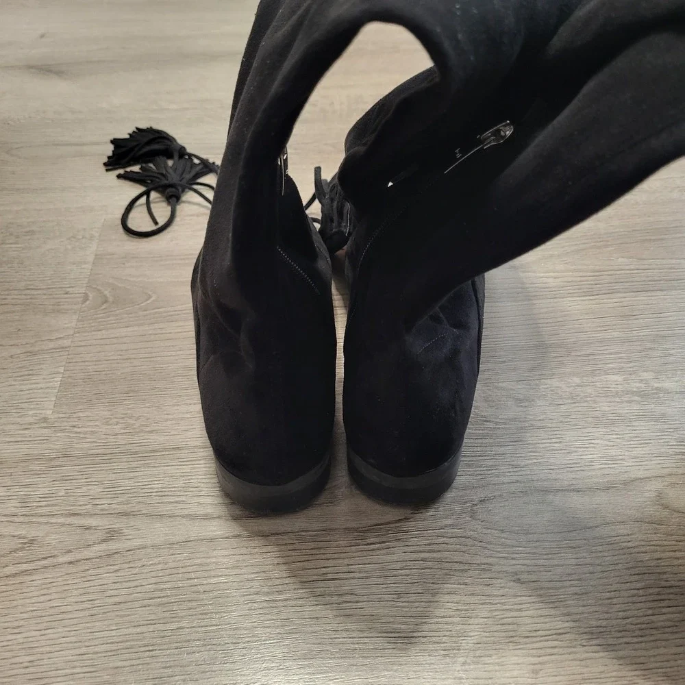 Marc Fisher Black Suede Over The Knee Boots Tassel‎ Side Zip Women Size 6.5